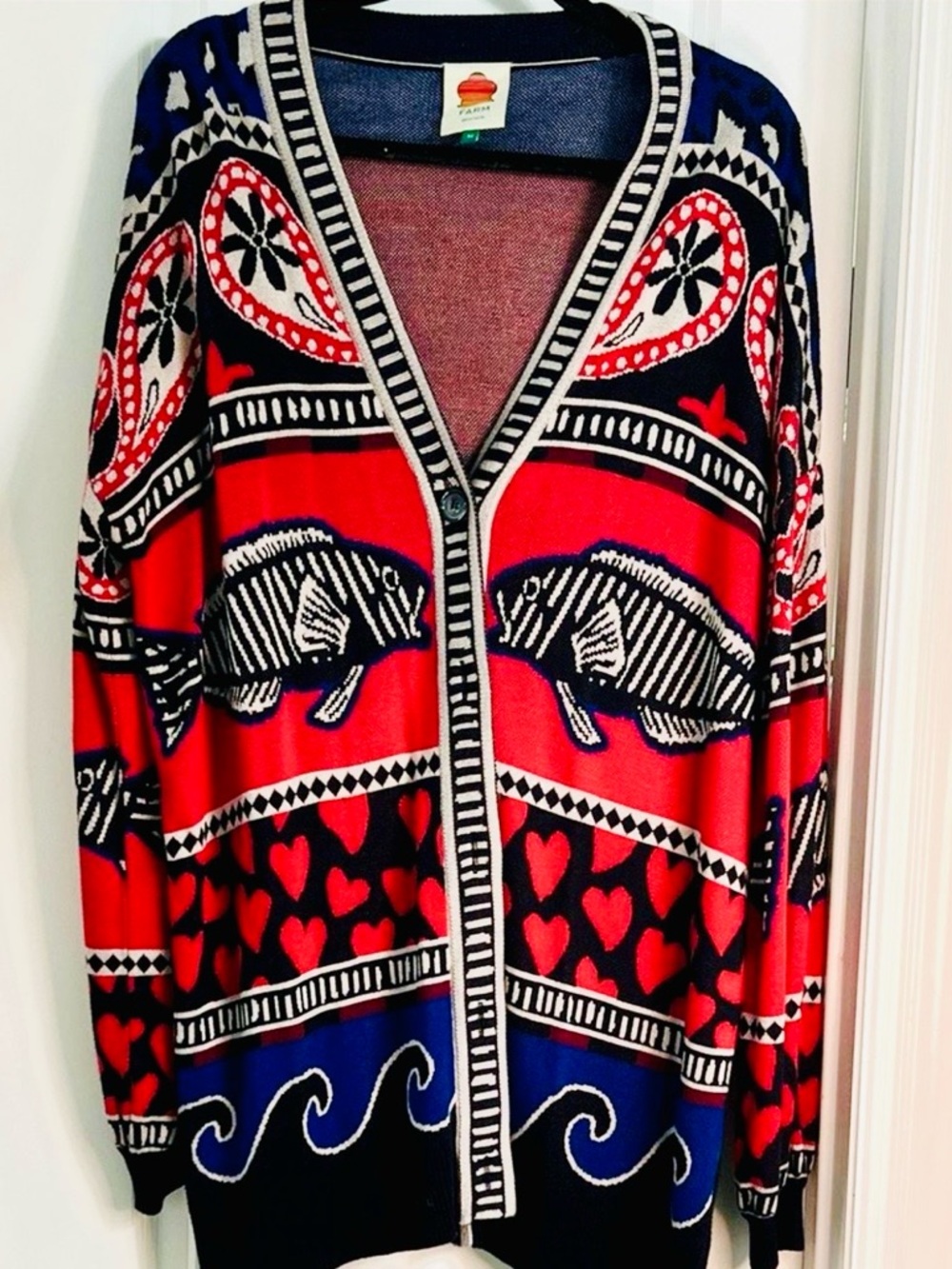 FARM Rio Navy Mixed Print Knit Cardigan Small - Picture 4 of 14